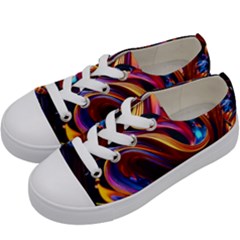 Ai Generated Waves Splash Liquid Paint Wall Kids  Low Top Canvas Sneakers by Jancukart