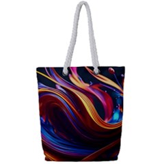 Ai Generated Waves Splash Liquid Paint Wall Full Print Rope Handle Tote (small)