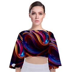 Ai Generated Waves Splash Liquid Paint Wall Tie Back Butterfly Sleeve Chiffon Top