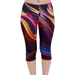 Ai Generated Waves Splash Liquid Paint Wall Velvet Capri Leggings  by Jancukart