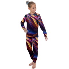 Ai Generated Waves Splash Liquid Paint Wall Kids  Long Sleeve Set  by Jancukart