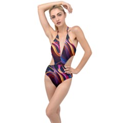 Ai Generated Waves Splash Liquid Paint Wall Plunging Cut Out Swimsuit by Jancukart