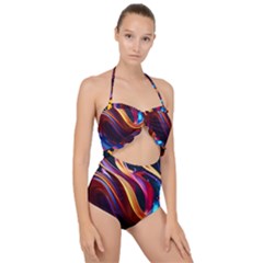 Ai Generated Waves Splash Liquid Paint Wall Scallop Top Cut Out Swimsuit