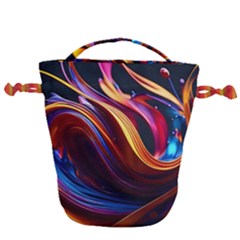 Ai Generated Waves Splash Liquid Paint Wall Drawstring Bucket Bag by Jancukart