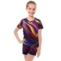 Ai Generated Waves Splash Liquid Paint Wall Kids  Mesh Tee and Shorts Set View1