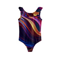 Ai Generated Waves Splash Liquid Paint Wall Kids  Frill Swimsuit by Jancukart