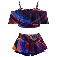 Ai Generated Waves Splash Liquid Paint Wall Kids  Off Shoulder Skirt Bikini