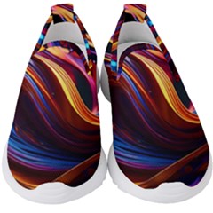 Ai Generated Waves Splash Liquid Paint Wall Kids  Slip On Sneakers by Jancukart