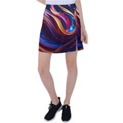 Ai Generated Waves Splash Liquid Paint Wall Tennis Skirt by Jancukart