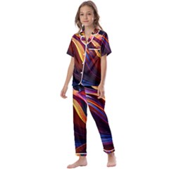 Ai Generated Waves Splash Liquid Paint Wall Kids  Satin Short Sleeve Pajamas Set