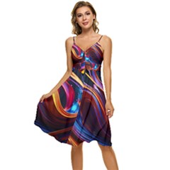 Ai Generated Waves Splash Liquid Paint Wall Sleeveless Tie Front Chiffon Dress by Jancukart