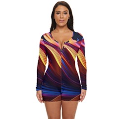 Ai Generated Waves Splash Liquid Paint Wall Long Sleeve Boyleg Swimsuit by Jancukart