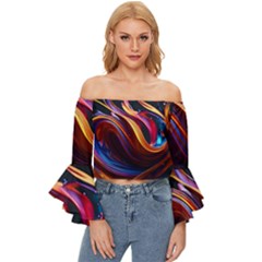 Ai Generated Waves Splash Liquid Paint Wall Off Shoulder Flutter Bell Sleeve Top