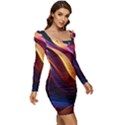 Ai Generated Waves Splash Liquid Paint Wall Women Long Sleeve Ruched Stretch Jersey Dress View2