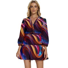 Ai Generated Waves Splash Liquid Paint Wall V-neck Placket Mini Dress by Jancukart