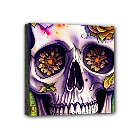 Gothic Sugar Skull Mini Canvas 4  X 4  (stretched) by GardenOfOphir