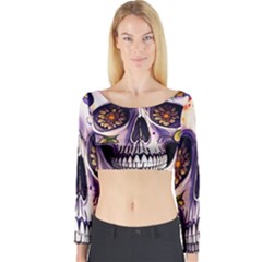 Gothic Sugar Skull Long Sleeve Crop Top by GardenOfOphir