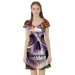 Gothic Sugar Skull Short Sleeve Skater Dress by GardenOfOphir