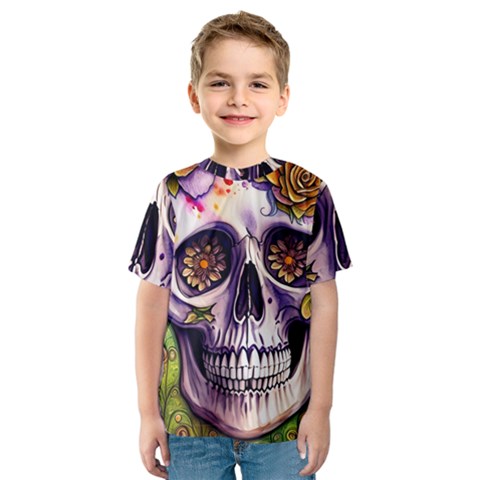 Gothic Sugar Skull Kids  Sport Mesh Tee by GardenOfOphir