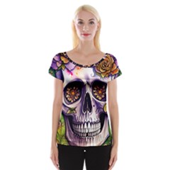 Gothic Sugar Skull Cap Sleeve Top by GardenOfOphir