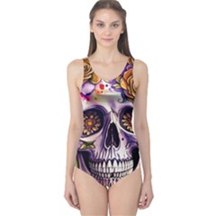 Gothic Sugar Skull One Piece Swimsuit by GardenOfOphir