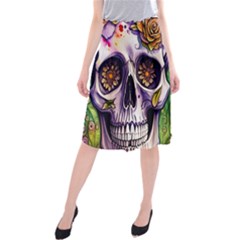 Gothic Sugar Skull Midi Beach Skirt by GardenOfOphir