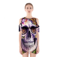 Gothic Sugar Skull Shoulder Cutout One Piece Dress by GardenOfOphir