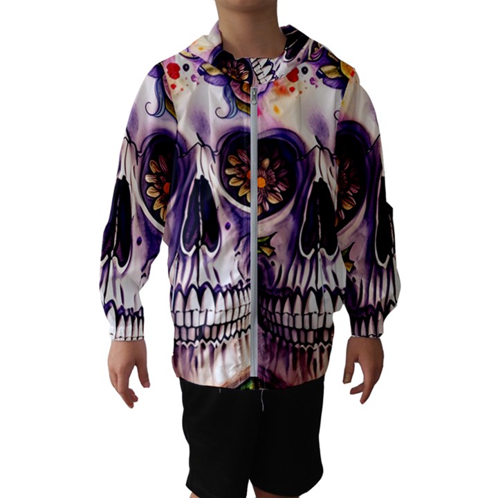 Gothic Sugar Skull Kids  Hooded Windbreaker