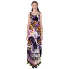 Gothic Sugar Skull Empire Waist Maxi Dress by GardenOfOphir