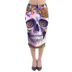 Gothic Sugar Skull Velvet Midi Pencil Skirt by GardenOfOphir