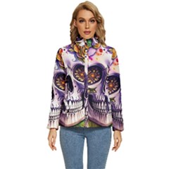 Gothic Sugar Skull Women s Puffer Bubble Jacket Coat by GardenOfOphir