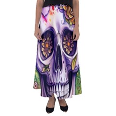 Gothic Sugar Skull Flared Maxi Skirt by GardenOfOphir