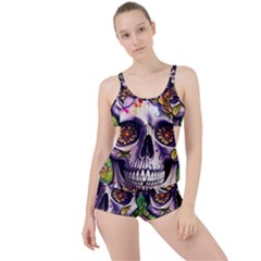 Gothic Sugar Skull Boyleg Tankini Set 