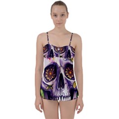 Gothic Sugar Skull Babydoll Tankini Set by GardenOfOphir