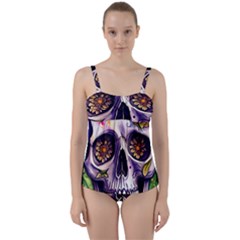 Gothic Sugar Skull Twist Front Tankini Set by GardenOfOphir