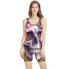 Gothic Sugar Skull Women s Wrestling Singlet by GardenOfOphir