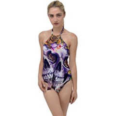 Gothic Sugar Skull Go With The Flow One Piece Swimsuit by GardenOfOphir