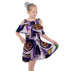 Gothic Sugar Skull Kids  Shoulder Cutout Chiffon Dress by GardenOfOphir