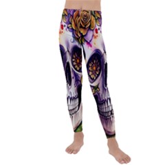 Gothic Sugar Skull Kids  Lightweight Velour Leggings by GardenOfOphir