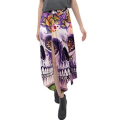 Gothic Sugar Skull Velour Split Maxi Skirt by GardenOfOphir