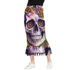 Gothic Sugar Skull Maxi Fishtail Chiffon Skirt by GardenOfOphir