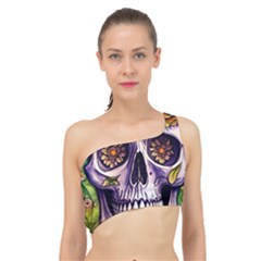 Gothic Sugar Skull Spliced Up Bikini Top  by GardenOfOphir