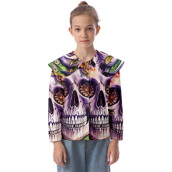 Gothic Sugar Skull Kids  Peter Pan Collar Blouse