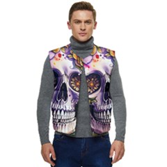 Gothic Sugar Skull Men s Short Button Up Puffer Vest	