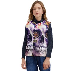 Gothic Sugar Skull Kid s Short Button Up Puffer Vest	