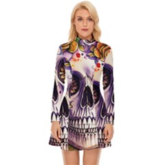 Gothic Sugar Skull Long Sleeve Velour Longline Dress by GardenOfOphir