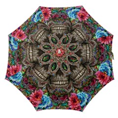 Retro Floral Skull Straight Umbrellas by GardenOfOphir