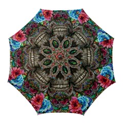 Retro Floral Skull Golf Umbrellas by GardenOfOphir