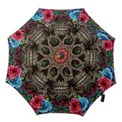 Retro Floral Skull Hook Handle Umbrellas (small) by GardenOfOphir