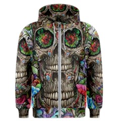 Retro Floral Skull Men s Zipper Hoodie